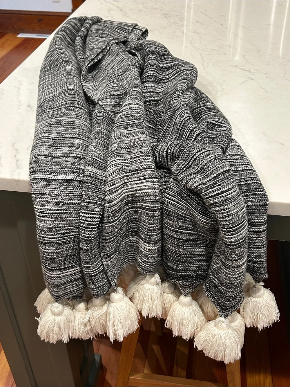 Cozy Striped Fringe Throw Blanket - Black